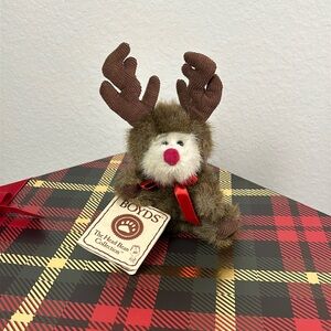 VTG Boyds Bears “Elmer” Red Nosed Reindeer Small Plush Mini Teddy Bear